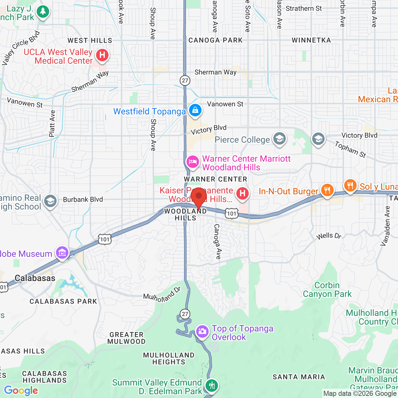 Google map image of our location in 21781 Ventura Blvd. #310 Woodland Hills, CA