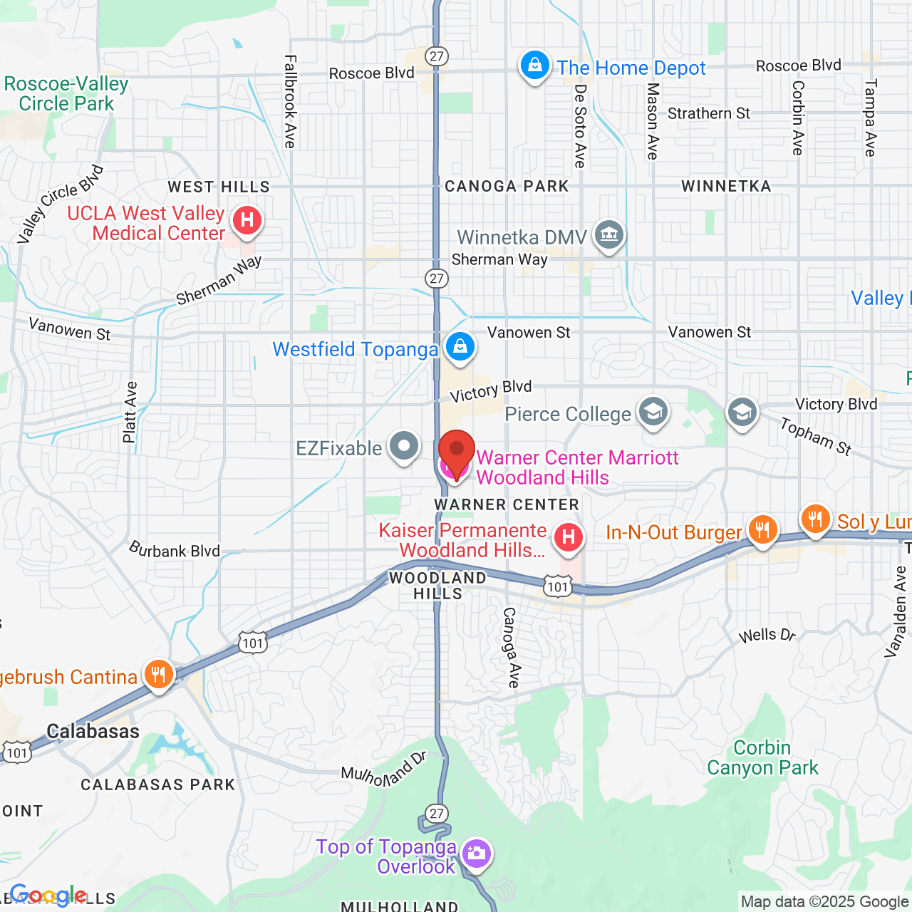 Google map image of our location in 21650 Oxnard St. Woodland Hills, CA