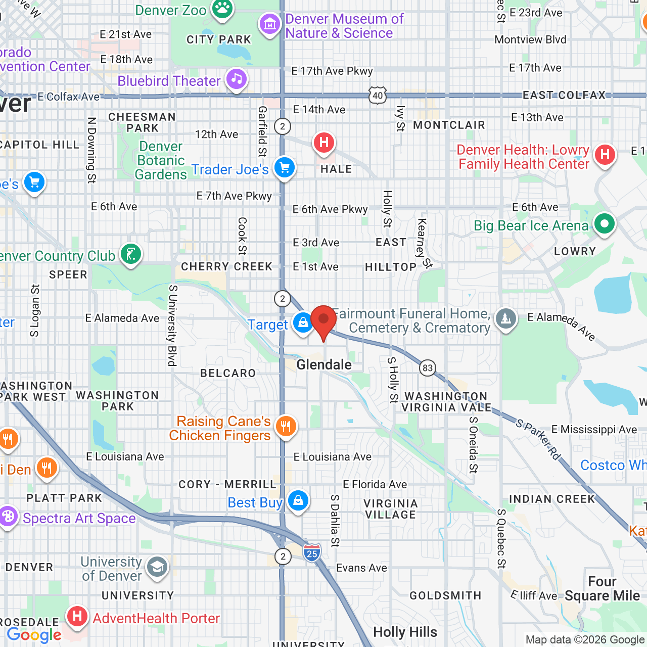 Google map image of our location in 469 S Cherry St Denver, CO